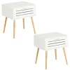 Les achats en ligne TOILINUX Lot De 2 Tables De Chevet Avec 1 Tiroir En Bambou Et Mdf Blanc 22