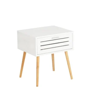 Les achats en ligne TOILINUX Lot De 2 Tables De Chevet Avec 1 Tiroir En Bambou Et Mdf Blanc 14