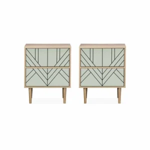 Couleurs variées Alice’s Garden Lot De 2 Tables De Chevet Décor Et Bois Vert Céladon 14