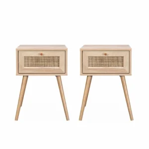 Pas Cher Magasin Soldes Alice’s Garden Lot De 2 Tables De Chevet Effet Bois Et Cannage, 1 Tiroir 10