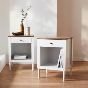 magasin Alice’s Garden Lot De 2 Tables De Chevet En Placage Frêne, Blanc Et Bois 12