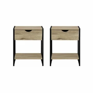 achat pas cher Alice’s Garden Lot De 2 Tables De Chevet Industrielles Effet Bois Et Métal 16