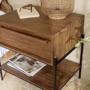 garantis authentique MACABANE Table De Chevet 1 Niche Bois De Teck Recyclé 12