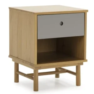 soldes pas cher HOMN Table De Chevet 1 Tiroir Couleur Bois Et Gris, Bois Massif 16