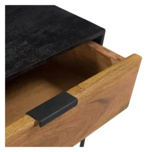 achetez Rendez Vous Déco Table De Chevet 1 Tiroir En Bois D’acacia Et Métal Noir 16