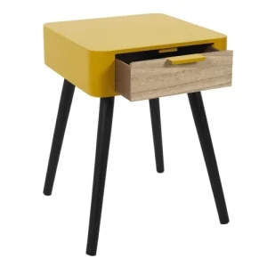 TOILINUX Table De Chevet 1 Tiroir En Mdf Jaune bas prix 10