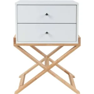 vente à bas prix ReCollection Table De Chevet 2 Tiroirs Couleur Blanc Et Bois Clair 11