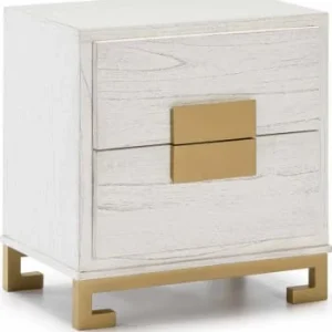 luxe soldes Thai Natura Table De Chevet 2 Tiroirs En Bois Couleur Gris Et Doré 14