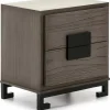 luxe soldes Thai Natura Table De Chevet 2 Tiroirs En Bois Couleur Gris Et Doré 20