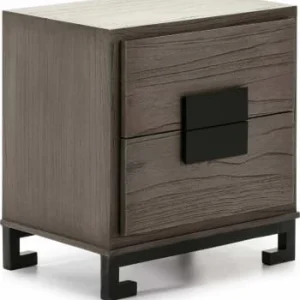 luxe soldes Thai Natura Table De Chevet 2 Tiroirs En Bois Couleur Gris Et Doré 18