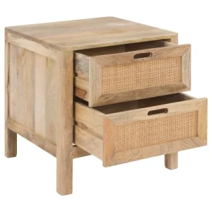 Rendez Vous Déco Table De Chevet 2 Tiroirs En Bois De Manguier Et Cannage officiel 12