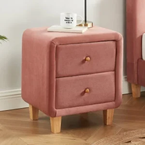 magasin solde HOMIFAB Table De Chevet 2 Tiroirs En Velours Rose Blush 9