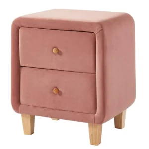 magasin solde HOMIFAB Table De Chevet 2 Tiroirs En Velours Rose Blush 11