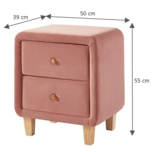 magasin solde HOMIFAB Table De Chevet 2 Tiroirs En Velours Rose Blush 15