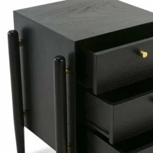 Thai Natura Table De Chevet 3 Tiroirs En Bois Teinté Noir Et Doré soldes luxe 14