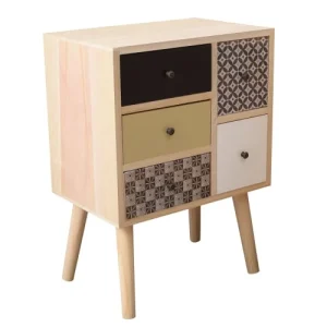 Mobili Rebecca Table De Chevet 5 Tiroirs En Bois De Paulownia Et MDF Multicolore en vente 10