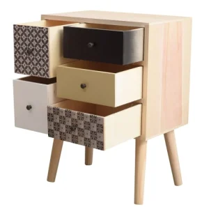 Mobili Rebecca Table De Chevet 5 Tiroirs En Bois De Paulownia Et MDF Multicolore en vente 12