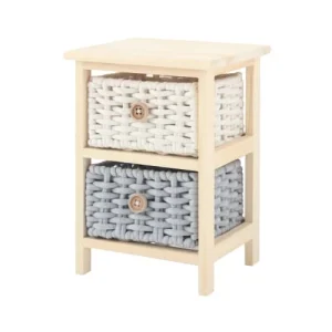 Large choix en ligne Mobili Rebecca Table De Chevet à 2 Tiroirs En Pin Tressé Et Coton Beige Et Gris 10