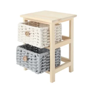 Large choix en ligne Mobili Rebecca Table De Chevet à 2 Tiroirs En Pin Tressé Et Coton Beige Et Gris 12