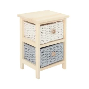 Large choix en ligne Mobili Rebecca Table De Chevet à 2 Tiroirs En Pin Tressé Et Coton Beige Et Gris 16