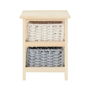 Large choix en ligne Mobili Rebecca Table De Chevet à 2 Tiroirs En Pin Tressé Et Coton Beige Et Gris 18