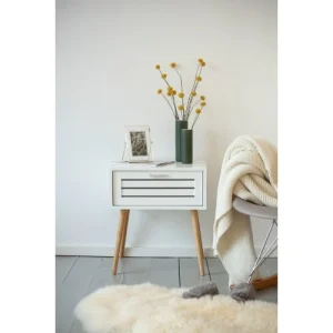 Wenko Table De Chevet Avec 1 Tiroir En Bambou Et Mdf Blanc soldes 9