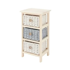 Mobili Rebecca Table De Chevet Avec 3 Tiroirs En Bois De Pin, Coton Gris Et Beige fashion pas cher 10