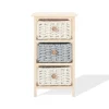 Mobili Rebecca Table De Chevet Avec 3 Tiroirs En Bois De Pin, Coton Gris Et Beige fashion pas cher 16