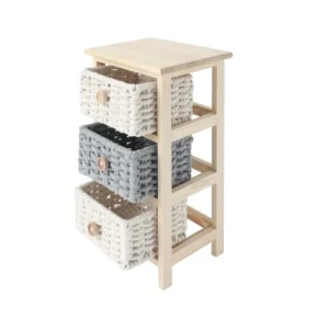 Mobili Rebecca Table De Chevet Avec 3 Tiroirs En Bois De Pin, Coton Gris Et Beige fashion pas cher 12