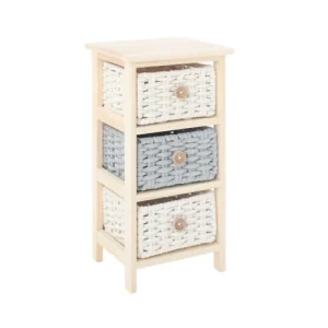 Mobili Rebecca Table De Chevet Avec 3 Tiroirs En Bois De Pin, Coton Gris Et Beige fashion pas cher 16