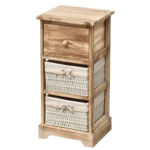 vente pas cher Mobili Rebecca Table De Chevet Avec 3 Tiroirs En Bois Naturel Et Blanc 10