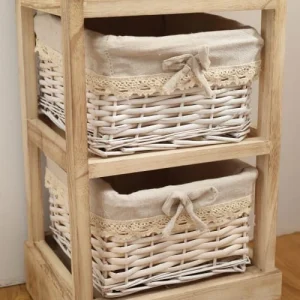 vente pas cher Mobili Rebecca Table De Chevet Avec 3 Tiroirs En Bois Naturel Et Blanc 14