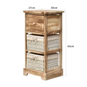 vente pas cher Mobili Rebecca Table De Chevet Avec 3 Tiroirs En Bois Naturel Et Blanc 16