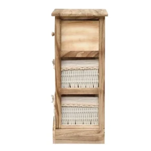 vente pas cher Mobili Rebecca Table De Chevet Avec 3 Tiroirs En Bois Naturel Et Blanc 18