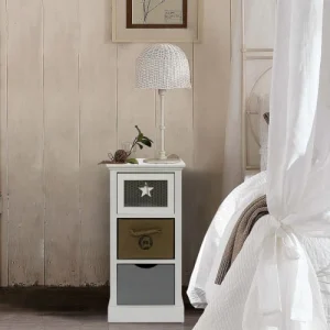 Mobili Rebecca Table De Chevet Avec 3 Tiroirs En MDF Et Tissu Blanc Brun Et Gris Livraison internationale 10