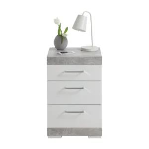 marque pas cher CALICOSY Table De Chevet Avec 3 Tiroirs H64cm – Bristol – Gris Béton 16