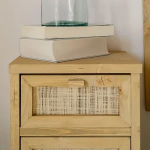 grande surprise Hannun Table De Chevet Avec Etagère En Bois D’épicéa Couleur Naturelle 13