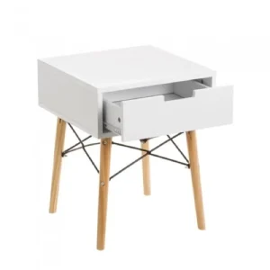 Unimasa Table De Chevet Blanche Et Bois Style Scandinave meilleure qualité 8