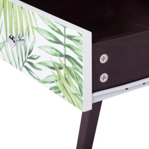 soldes pas cher Beliani Table De Chevet Bois Foncé Avec Motif Floral 16