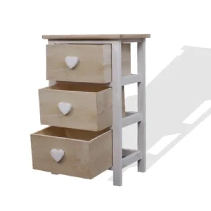 Mobili Rebecca Table De Chevet Coeur Avec 3 Tiroirs En Bois Blanc Et Beige vente en ligne 10