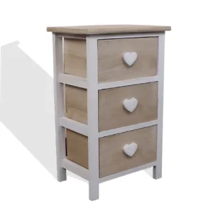 Mobili Rebecca Table De Chevet Coeur Avec 3 Tiroirs En Bois Blanc Et Beige vente en ligne 12