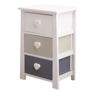 Mobili Rebecca Table De Chevet Coeur Avec 3 Tiroirs En MDF Blanc Et Beige Et Gris achat pas cher 10