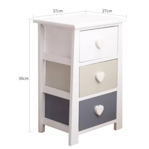 Mobili Rebecca Table De Chevet Coeur Avec 3 Tiroirs En MDF Blanc Et Beige Et Gris achat pas cher 12