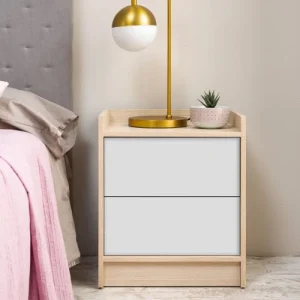 HOMN Table De Chevet De 2 Tiroirs, Couleur Chêne/blanc outlet 10