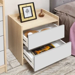 HOMN Table De Chevet De 2 Tiroirs, Couleur Chêne/blanc outlet 14