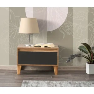 marque pas cher TOILINUX Table De Chevet Design Bois Gris Foncé 9