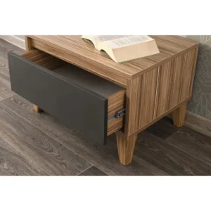 marque pas cher TOILINUX Table De Chevet Design Bois Gris Foncé 13