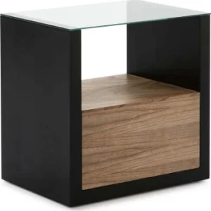 Thai Natura Table De Chevet En Bois Naturel Clair Plateau En Verre vente luxe pas cher 11