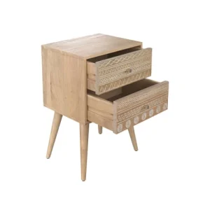 design à la mode Rendez Vous Déco Table De Chevet En Bois De Manguier Gravé 2 Tiroirs 10