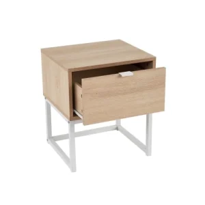 comparez les prix Unimasa Table De Chevet En Bois Et Métal Blanc 1 Tiroir 40x35x47cm 8